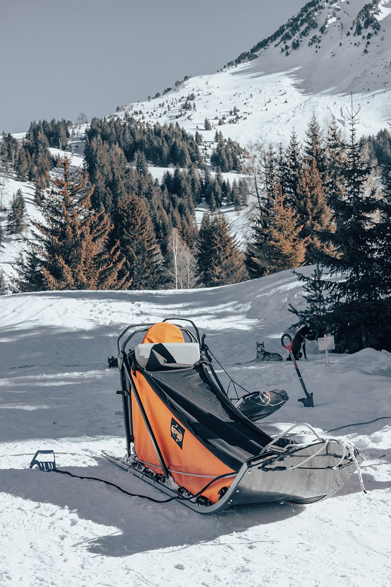 traineau sur de la neige en montagne